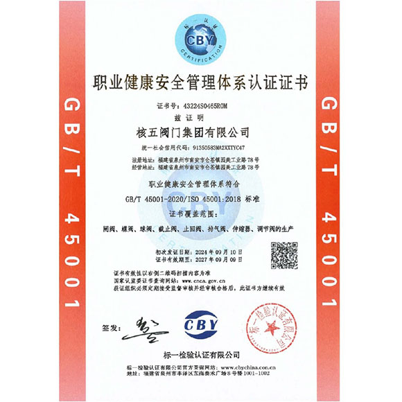 职业健康安全管理体系-核五阀门集团有限公司